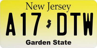 NJ license plate A17DTW