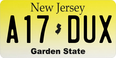 NJ license plate A17DUX