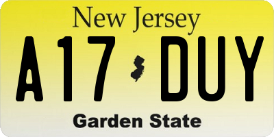 NJ license plate A17DUY