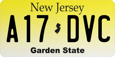 NJ license plate A17DVC