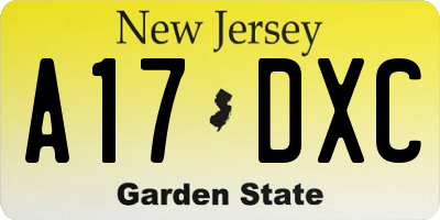 NJ license plate A17DXC