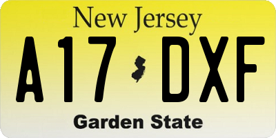 NJ license plate A17DXF