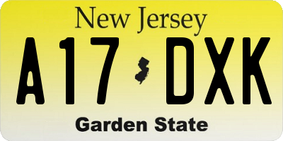 NJ license plate A17DXK