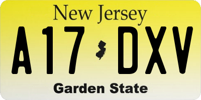 NJ license plate A17DXV