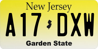 NJ license plate A17DXW