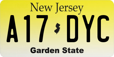 NJ license plate A17DYC