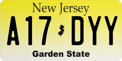 NJ license plate A17DYY