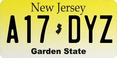 NJ license plate A17DYZ