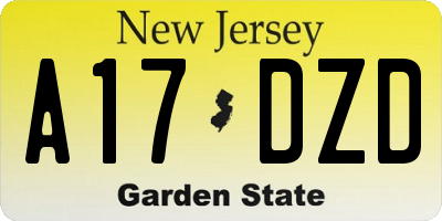 NJ license plate A17DZD