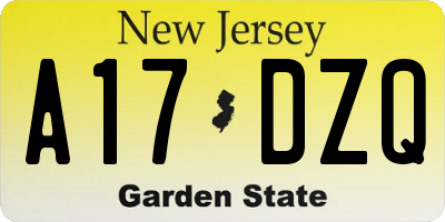 NJ license plate A17DZQ