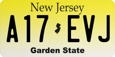 NJ license plate A17EVJ