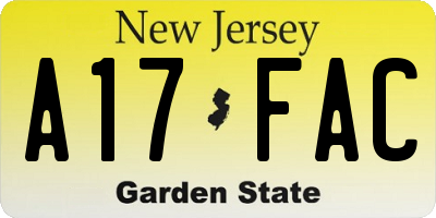 NJ license plate A17FAC