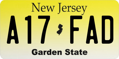 NJ license plate A17FAD