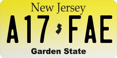 NJ license plate A17FAE