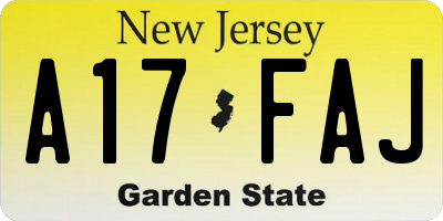 NJ license plate A17FAJ