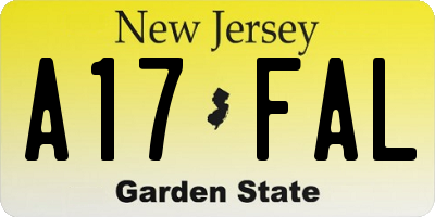 NJ license plate A17FAL