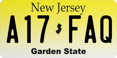 NJ license plate A17FAQ