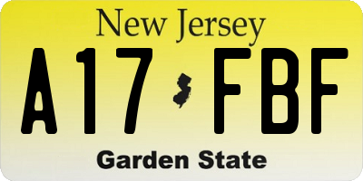NJ license plate A17FBF