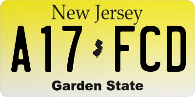 NJ license plate A17FCD