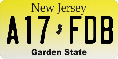 NJ license plate A17FDB