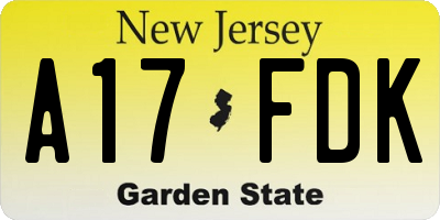 NJ license plate A17FDK