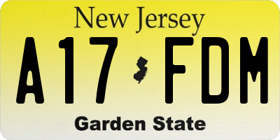 NJ license plate A17FDM
