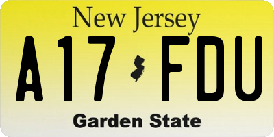 NJ license plate A17FDU
