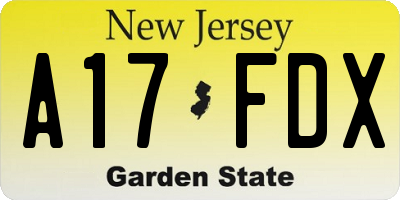 NJ license plate A17FDX