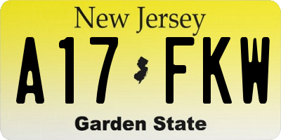 NJ license plate A17FKW