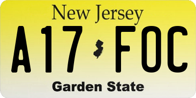 NJ license plate A17FOC