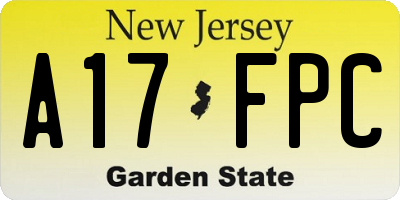 NJ license plate A17FPC