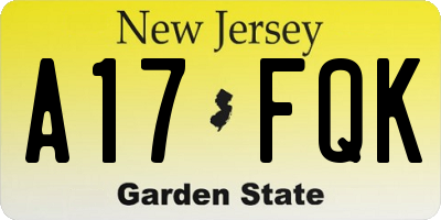 NJ license plate A17FQK
