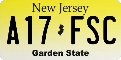 NJ license plate A17FSC