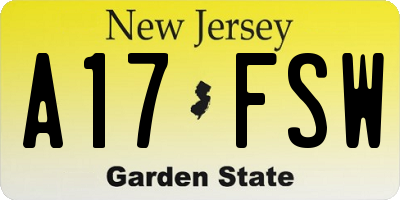 NJ license plate A17FSW