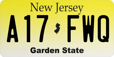 NJ license plate A17FWQ