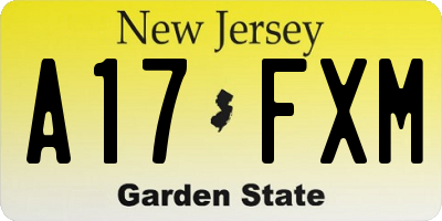 NJ license plate A17FXM
