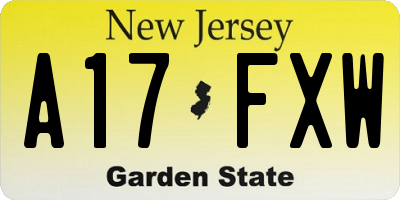 NJ license plate A17FXW