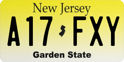 NJ license plate A17FXY