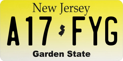 NJ license plate A17FYG