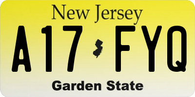 NJ license plate A17FYQ
