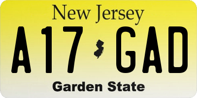 NJ license plate A17GAD