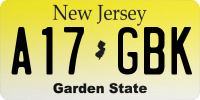 NJ license plate A17GBK