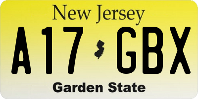 NJ license plate A17GBX