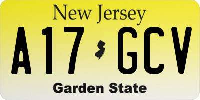 NJ license plate A17GCV
