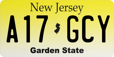NJ license plate A17GCY