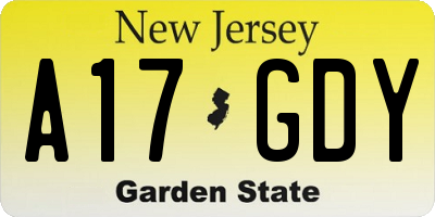 NJ license plate A17GDY