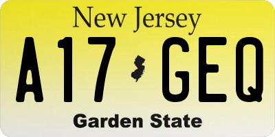NJ license plate A17GEQ