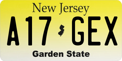 NJ license plate A17GEX
