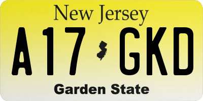 NJ license plate A17GKD
