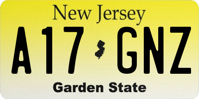 NJ license plate A17GNZ